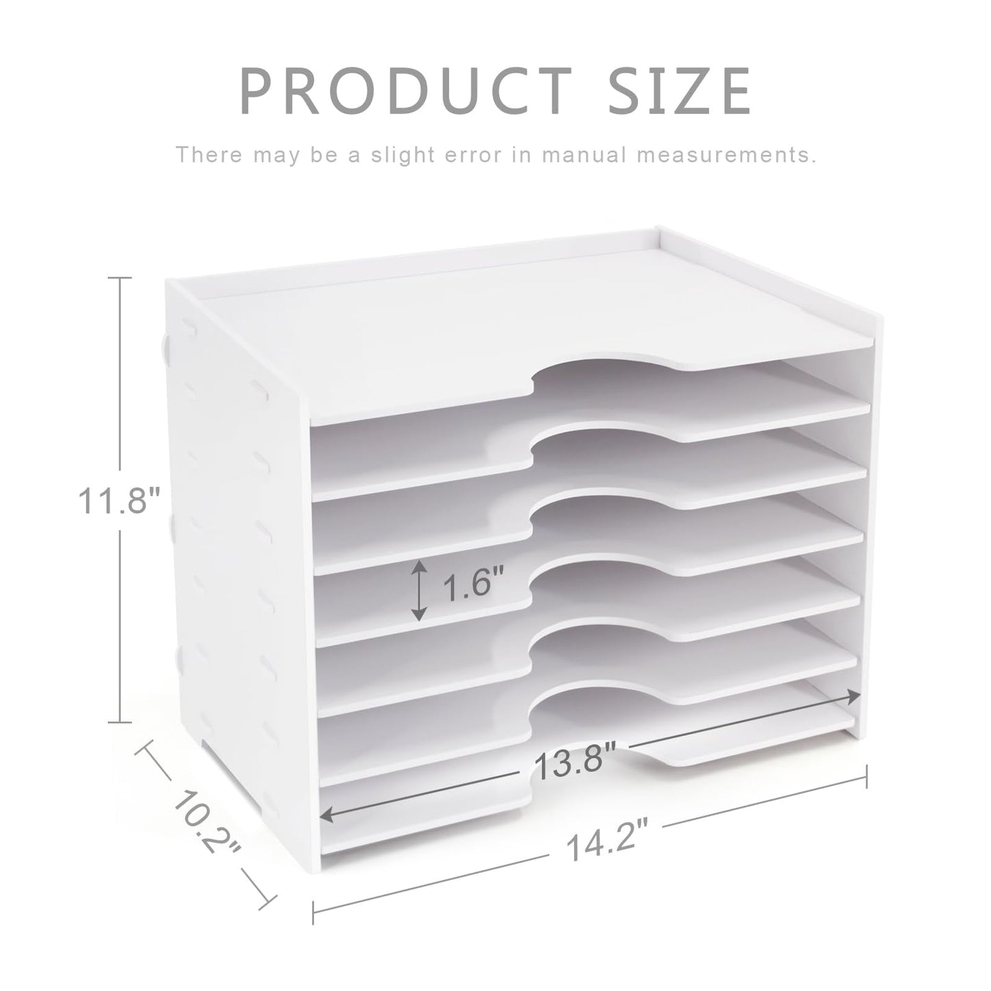 SONGWAY File Organizer for Desk - 7 Tier Wide Document Holder, Letter Mail Tray Storage Rack, A4 Paper Storage Holder, Desktop Organizer for Home Office School, White