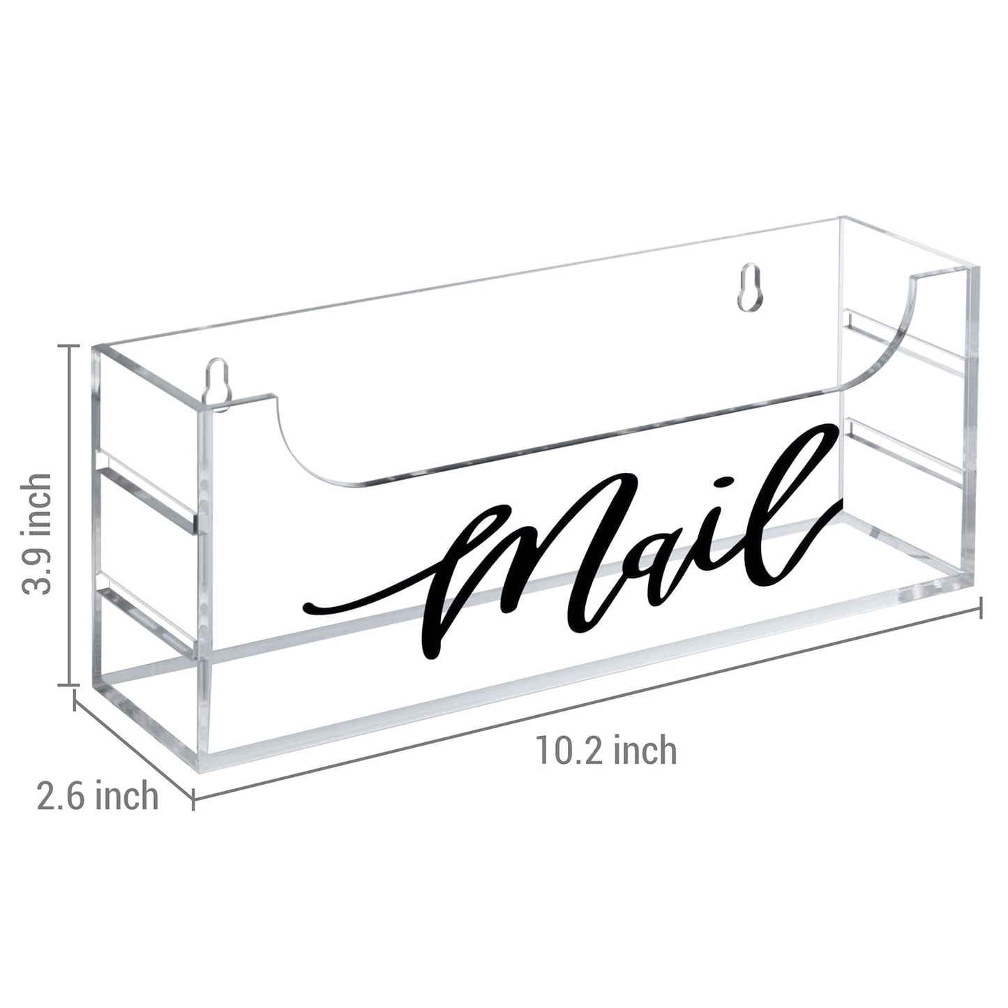 MyGift Premium Clear Acrylic Mail Holder with Decorative Black Cursive Mail Label, Modern Wall Mounted or Tabletop Mailbox, Letter Storage Organizer Box