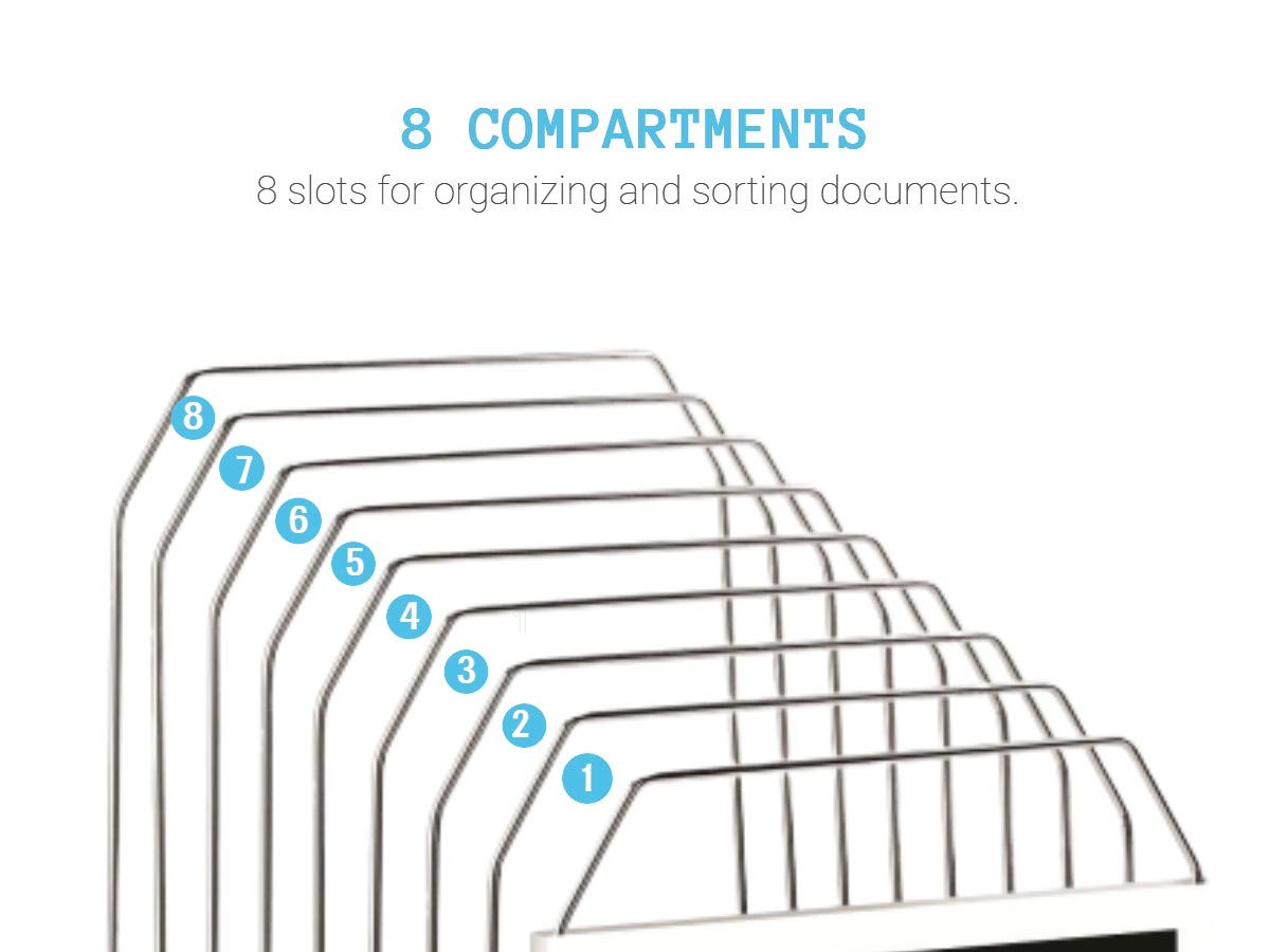 1InTheOffice Metal Incline Desk File Sorter, File Sorter, File Sorter for Desk, File Sorter Organizer. 8-Compartments, Chrome