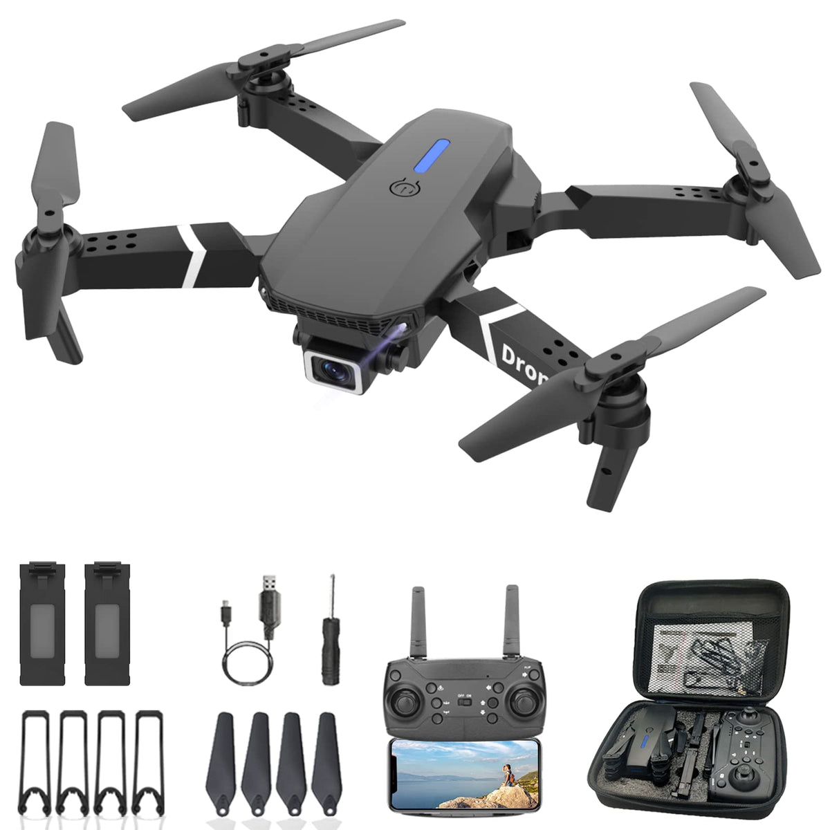 MOCVOO Drone With Camera for Adults Beginners Kids, Foldable RC Quadcopter, Toys Drone, 1080P FPV Video, 2 Batteries, Carrying Case, One Key Start, Headless Mode, Waypoints fly, 360° Flips