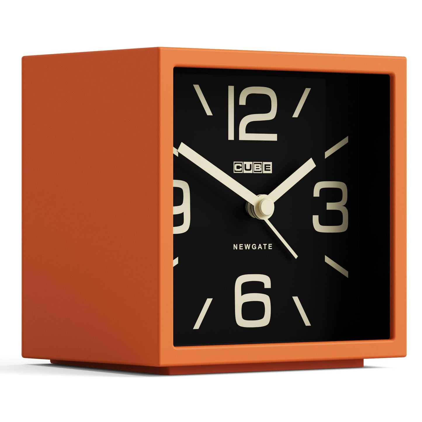 NEWGATE® Cube Alarm Clock | Design-led Cube Shaped Retro Alarm | Orange | Ideal for Bedside, Desk, Shelf & Mantel | Mid-Century Retro Bedroom & Office Accessory