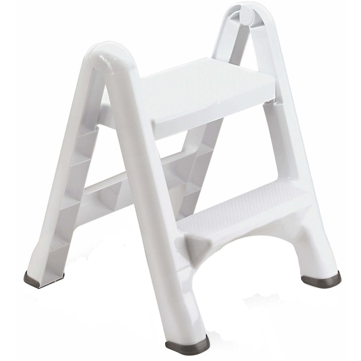 Rubbermaid Two-Step Folding Foot Stool 14-Inch High White 300 Pound Capacity Small Step Stool for Adults/Kids for Use in Library/Kitchen/Bathroom/Garage/Closet
