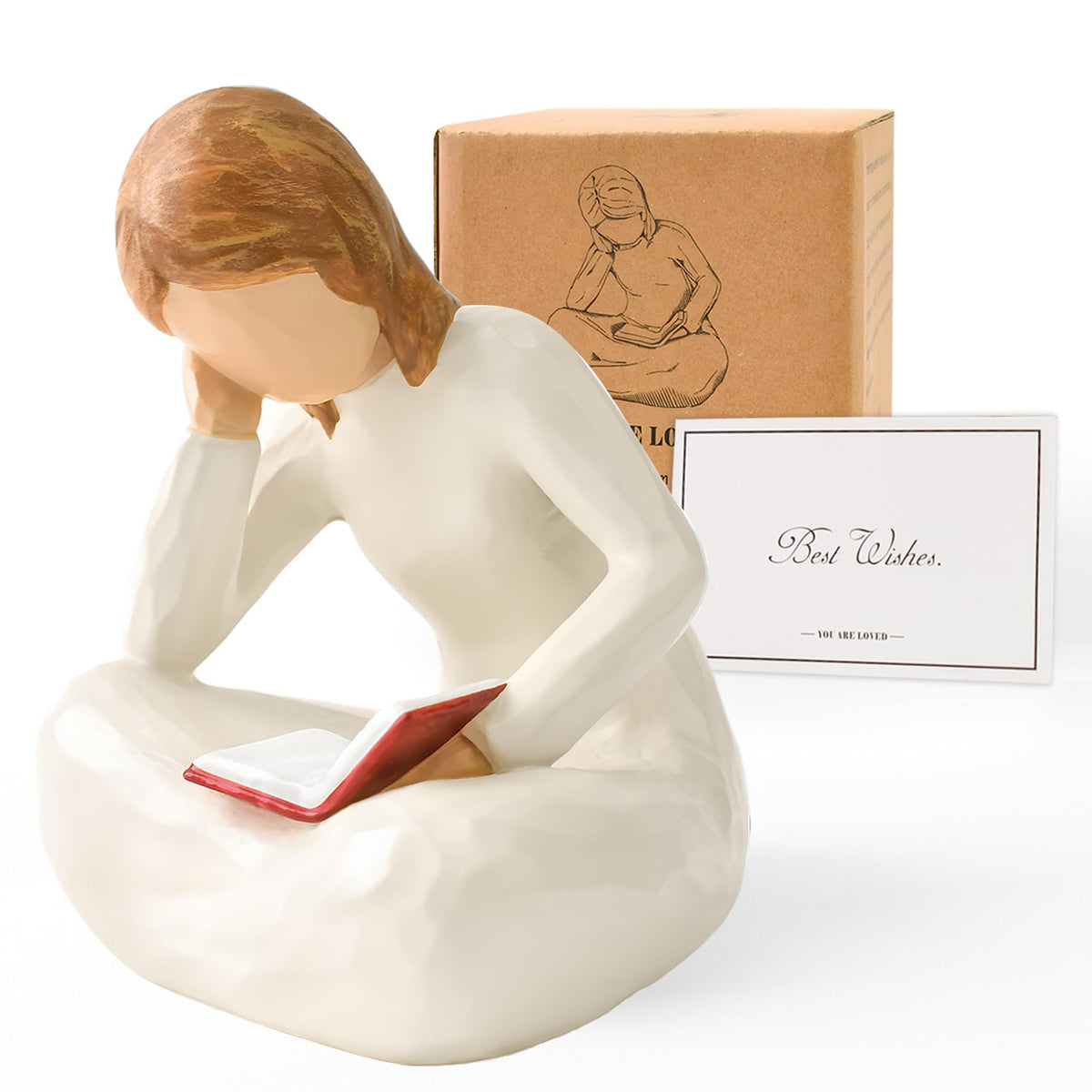 Cuayaes Reading Thinker Statue Book Lover Gifts for Women Readers, Graduates, Students, Teachers, Bookshelf Decor Aesthetic Sculpture Home Decor for Shelves Desk Office Living Room
