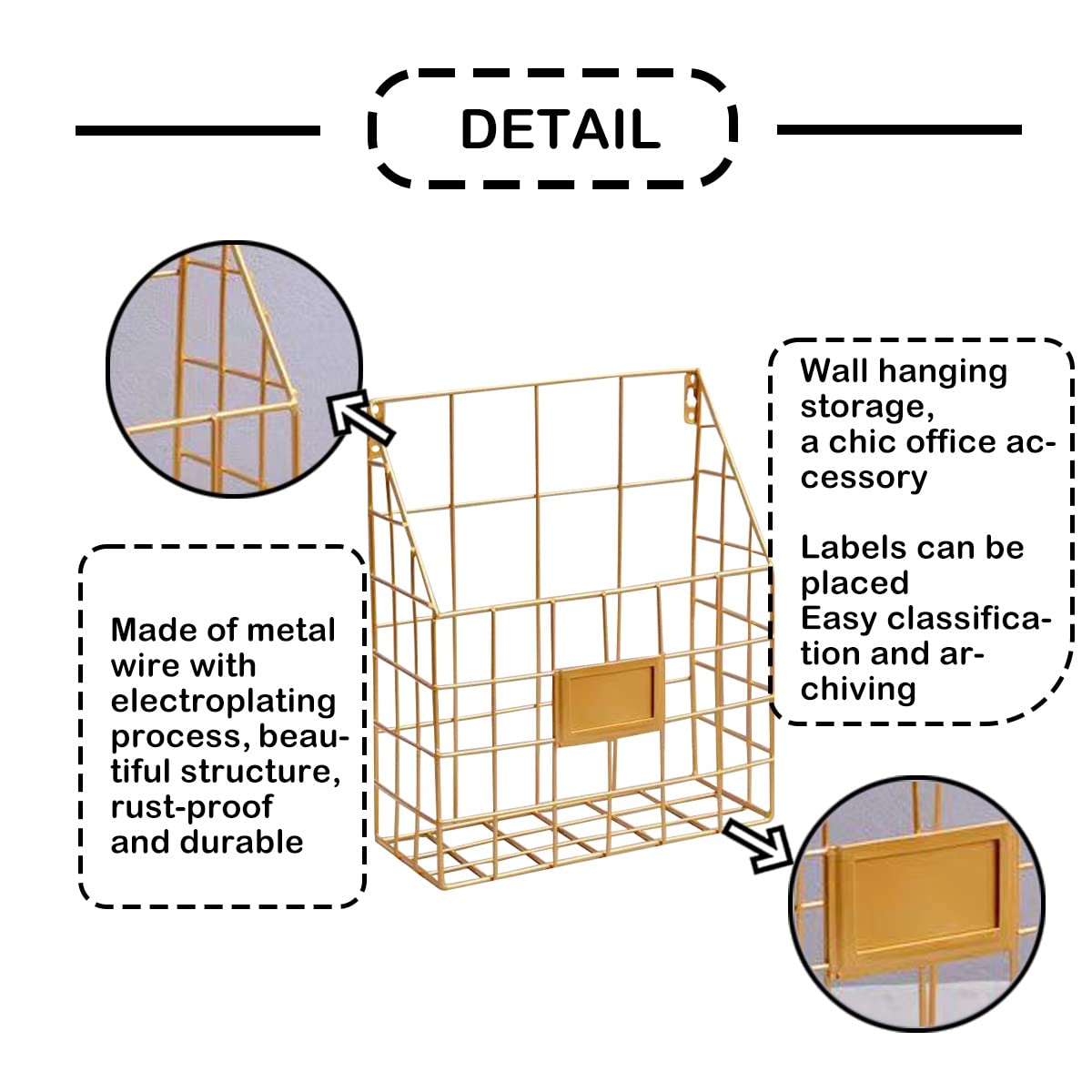 Hanging Wall File Rack 1Pack Pockets Organizer Office Hanging Magazine Rack Metal Mesh Folder Wall File Holder Wall Mount Magazine Folder Wall Mounted Organizer Holder for Office Home Work Organizing