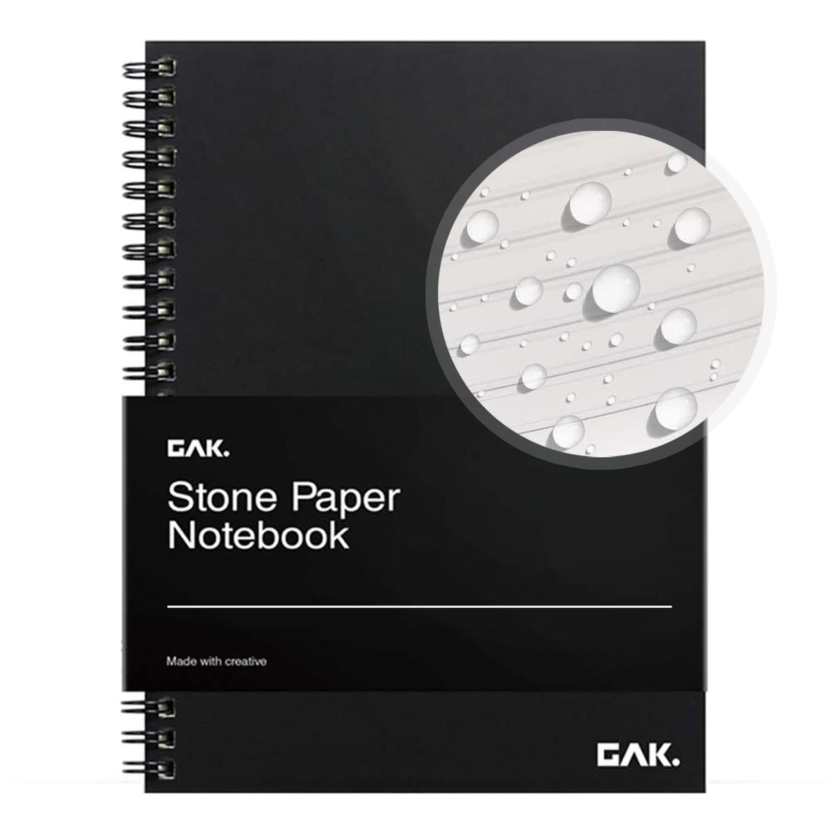GAK. Stone Paper Waterproof Sheet Spiral Notebook (M Size) – 5.8”x8.3”, 50 sheets, Stone Paper Notebook Journal Note Taking Waterproof Notepad College Ruled Paper Black Notebook Aesthetic School