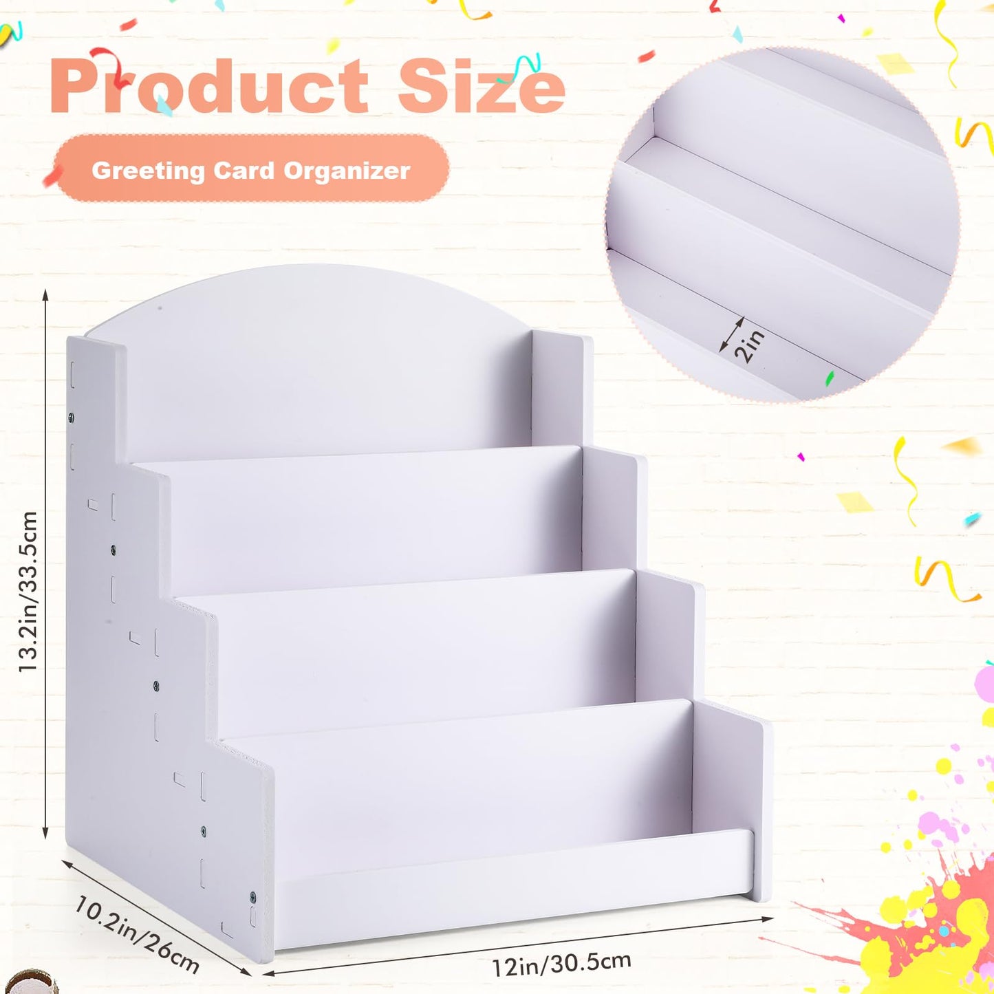 Sunnychicc 1 Pack 4-tiered Greeting Card Display Stand Bookmark Organizer Display Multi Purpose PVC Displaying Rack for Stickers Postcard Love Note Vendors Booth Brochure (13.2 x 12 x 10.2 Inch,White)