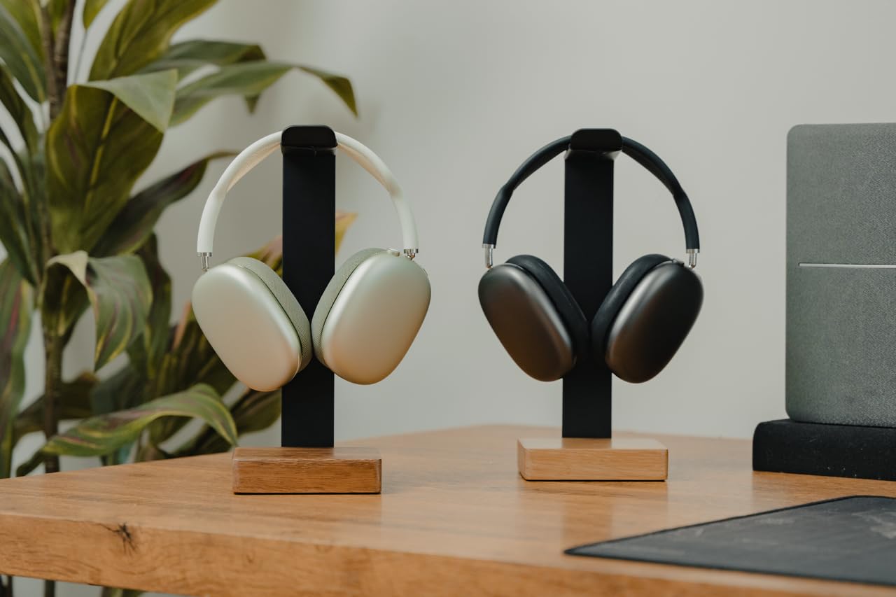 COREMINDED Universal Headphone Stand for Desk, Solid Wood Gaming Headset Stand, Heavy Duty Wooden Headphones Holder, Compatible with Airpods Max and More