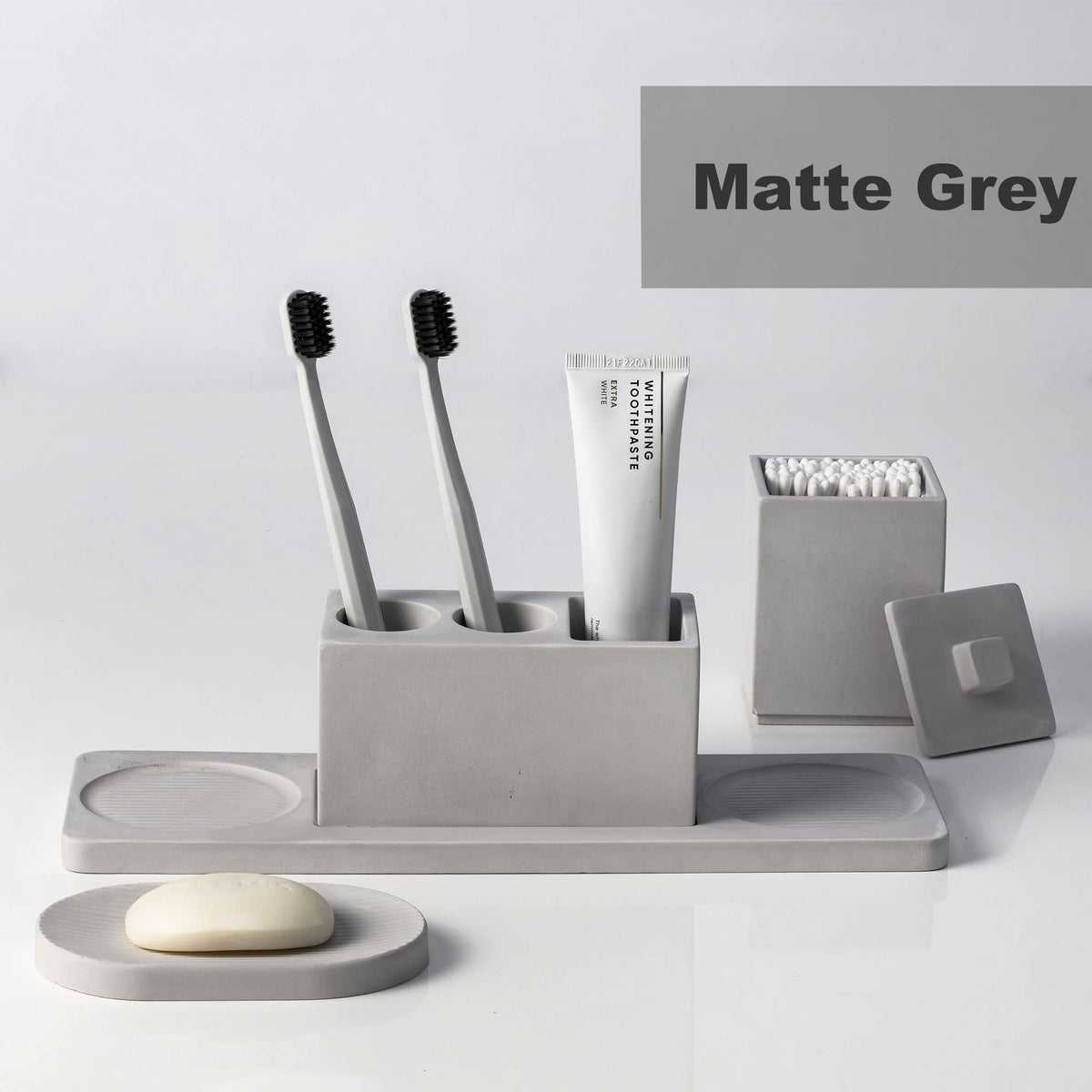 Bathroom Accessory Set Grey, Diatomite, Bathroom Accessories Countertop Complete with Electric Toothbrush Holders, Soap Dish Set