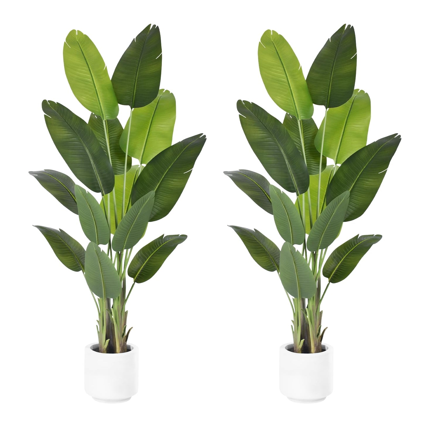 Artificial Bird of Paradise Plant 6Ft Tall Fake Tropical Palm Tree Large Fake Plants with 13 Silk Banana Leaves Faux Plant Indoor Decor Trees with White Pot for Home Bedroom Living Room Office（2pcs）