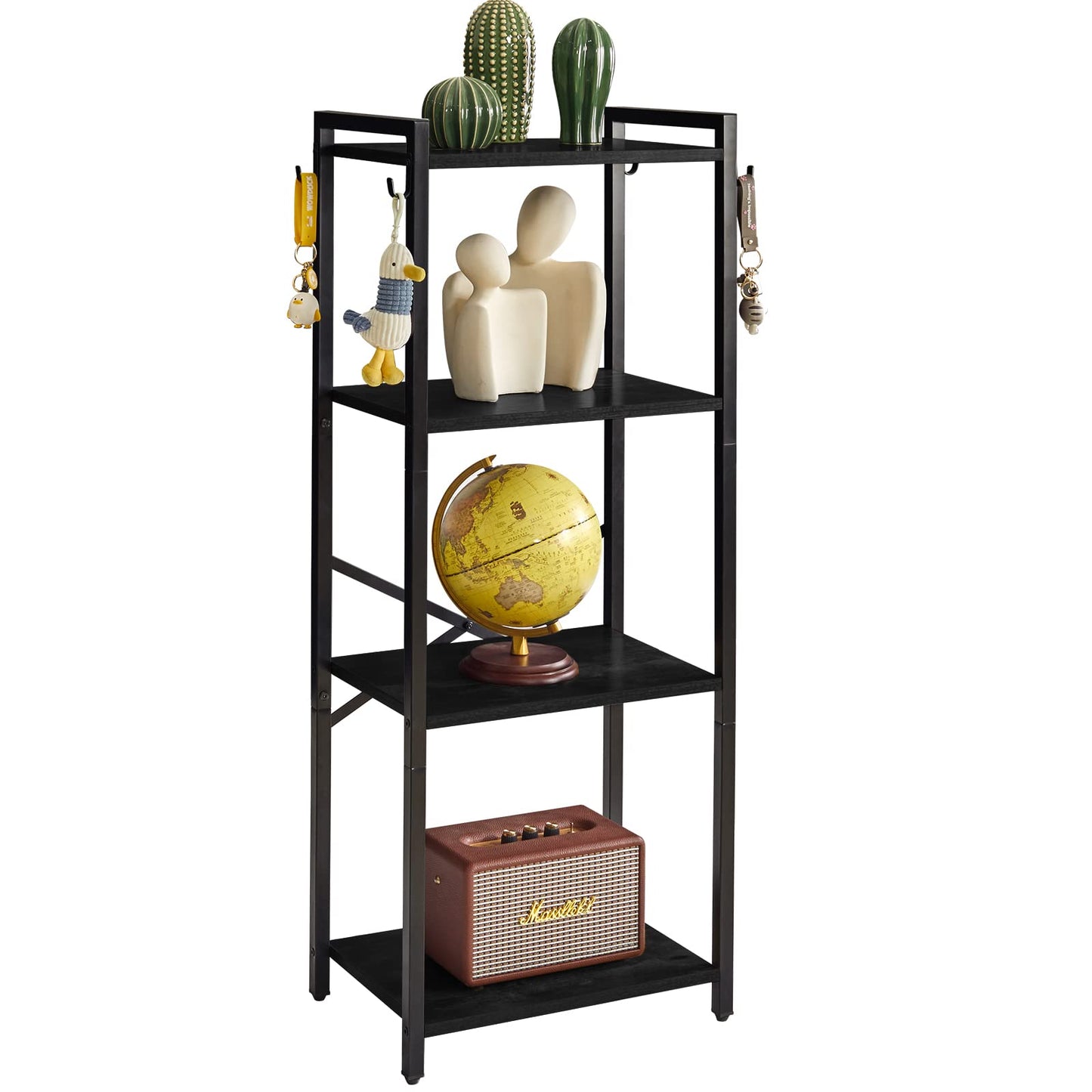 YMYNY Bookcase, 4-Tier Narrow Ladder Bookshelf, Freestanding Shelving Unit, Multifunctional Storage Rack, for Home Office Living Room Bedroom Kitchen, Plant Stand, Black, 44 * 16.9 * 11.4" UHBC004B