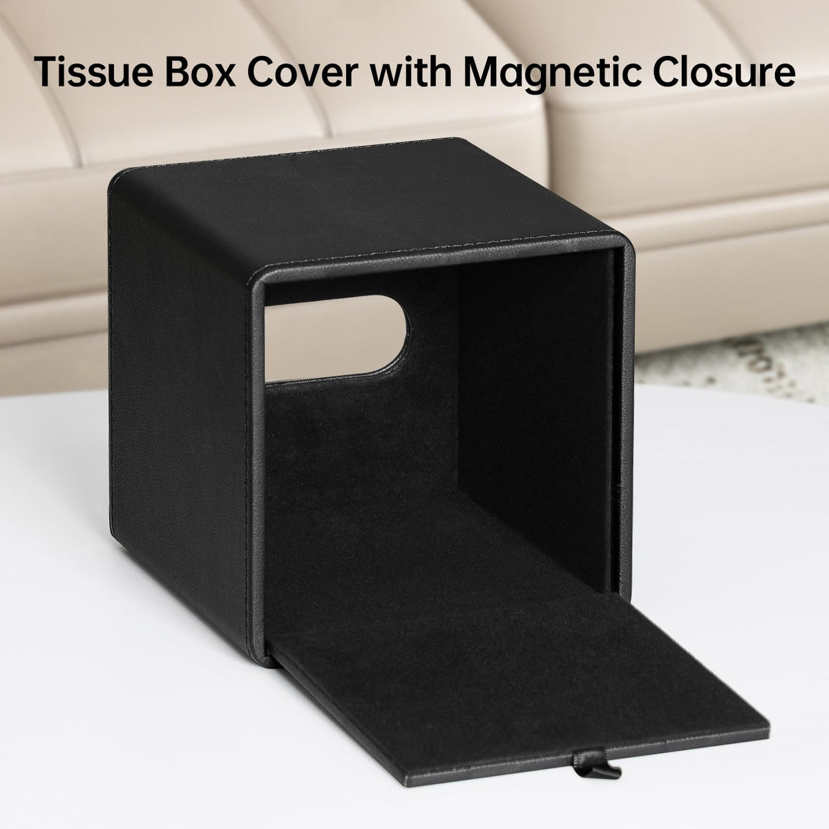 MEIBOOCH PU Leather Tissue Box Cover Square Tissue Box Holder with Magnetic Closure (Black)