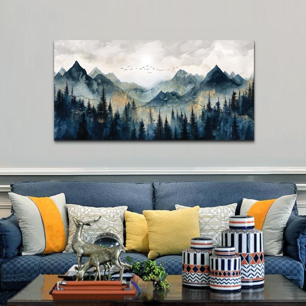 ERQINHUA Canvas Wall Art For Bedroom Wall Decorations For Living Room Modern Office Wall Decor Abstract Watercolour Painting Mountain Landscape Pictures Printed Artwork Home Decor 20"X40"