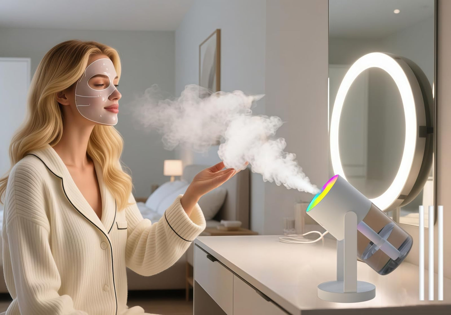UEISODC bedroom humidifier, desktop USB humidifier, car air freshener, relieves tight skin, cough, nasal congestion, allergies and dry air，With automatic shutdown, silent operation