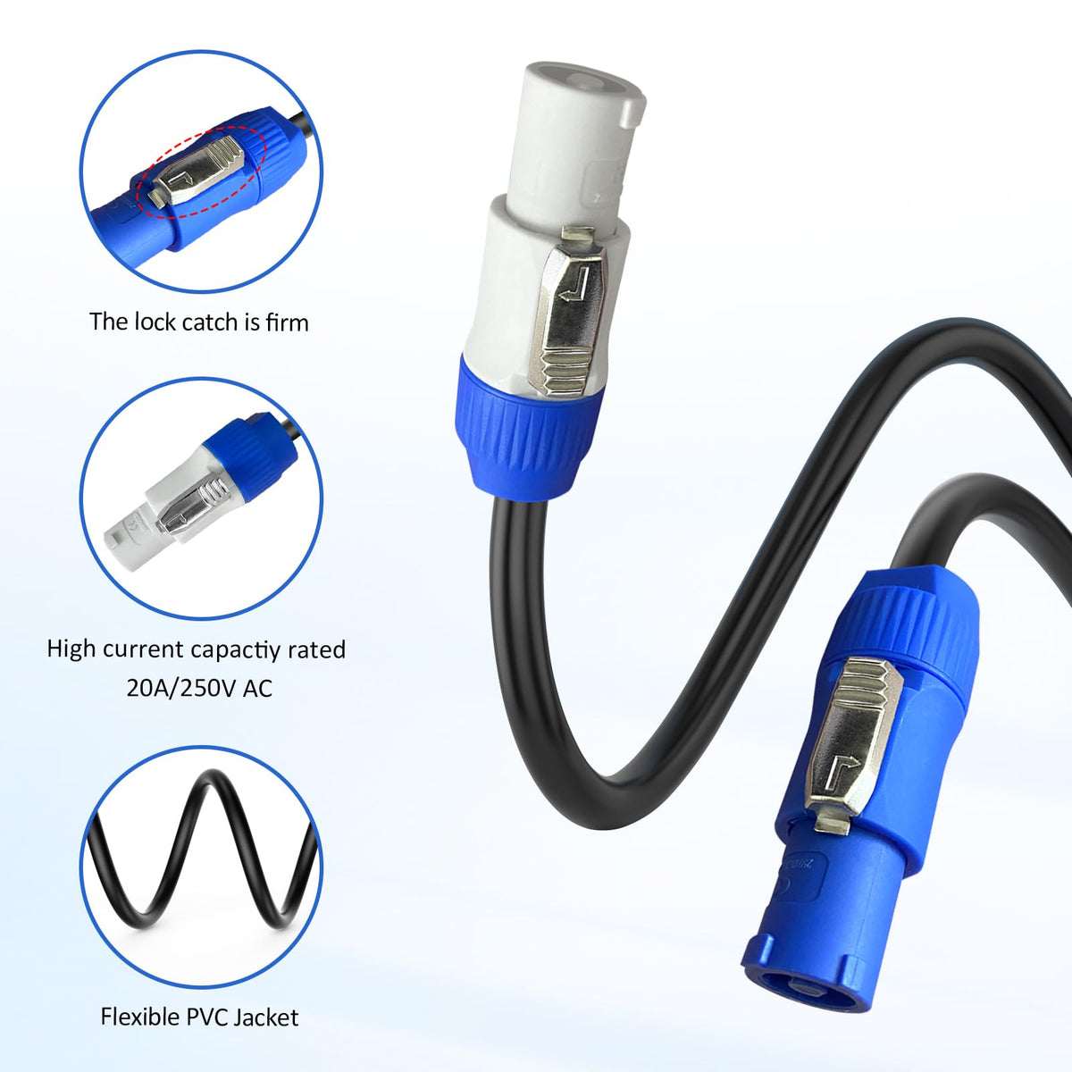 PowerCon Power Cable AC PowerCon Input to Output 12AWG 3 Pin Power Extension Cable for LED Screen Beam Moving Head Light, Stage Light Power,Audio Video Equipment and More-3FT