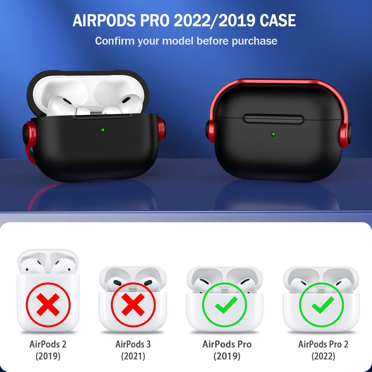 R-fun for Airpods Pro Case (2nd/1st Gen,2023/2022/2019) with Secure Lock & Cleaning Kit, Music Headset Earphone Protective Case Cover Compatible with Airpods Pro 2 (USB-C/Lightning Cable), Black/Red