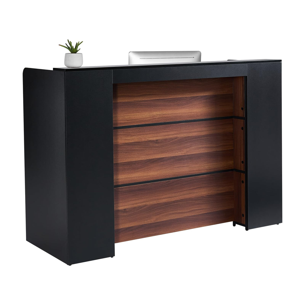 VEVOR Reception Desk, 62 Inch Rectangular Front Counter Table, Office Reception Desk Front Retail Counter with LED Light, for Checkout, Lobby, Beauty Salon and Office, Black & Brown