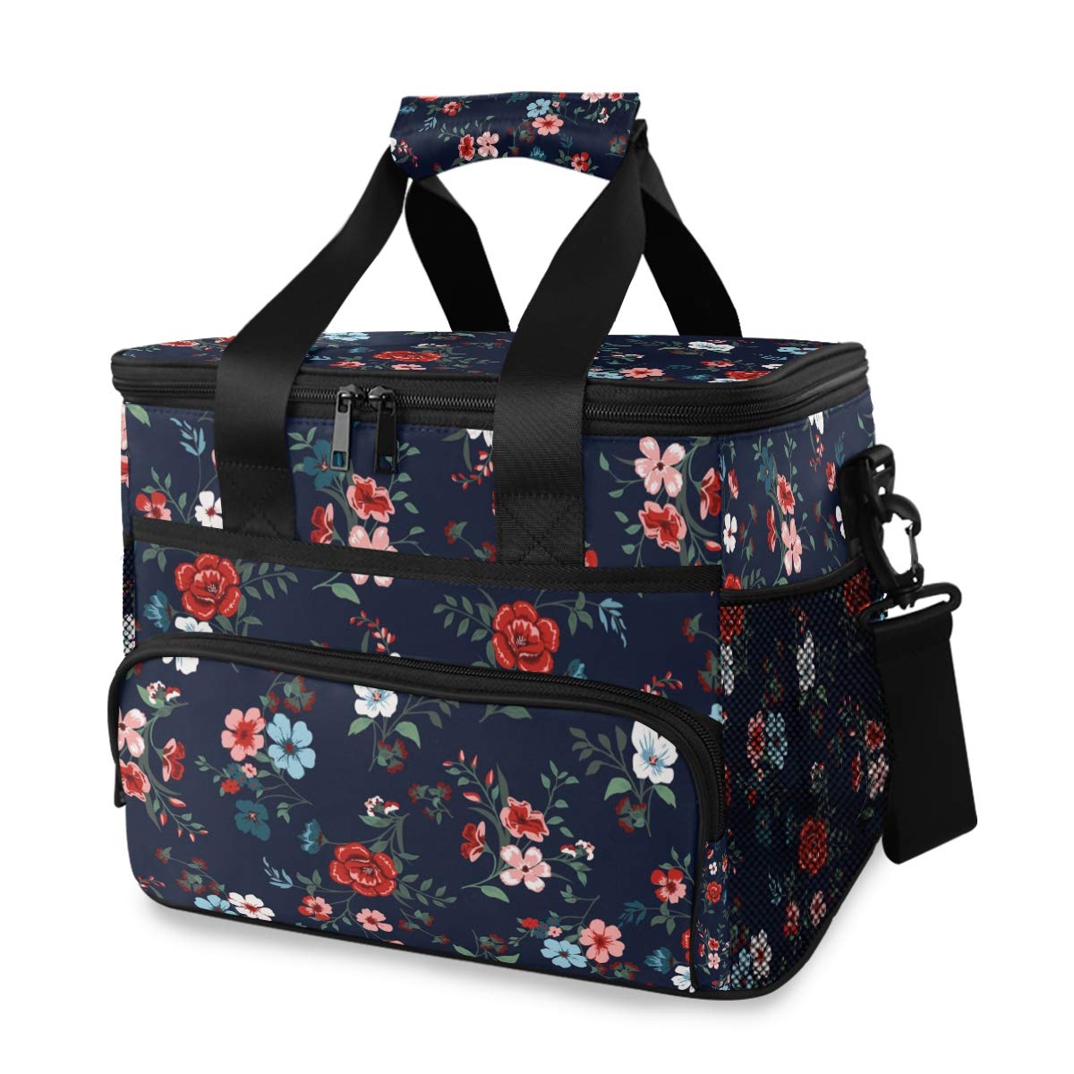 JUMBEAR 15L Leakproof Reusable Insulated Cooler Lunch Bag Office Work Picnic Hiking Beach Lunch Box Organizer with Adjustable Shoulder Strap, Rose Floral