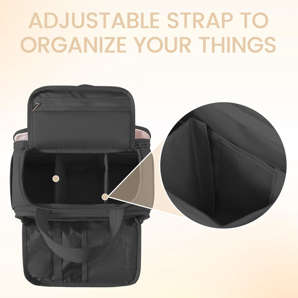 SODEER Toiletry Bag for Women Puffy Large,Travel Makeup Bag,Large Toiletry Bag with Adjustable Dividers,Waterproof Cosmetic Travel Bag with Trolley Sleeve,Toiletries Organizer,Black