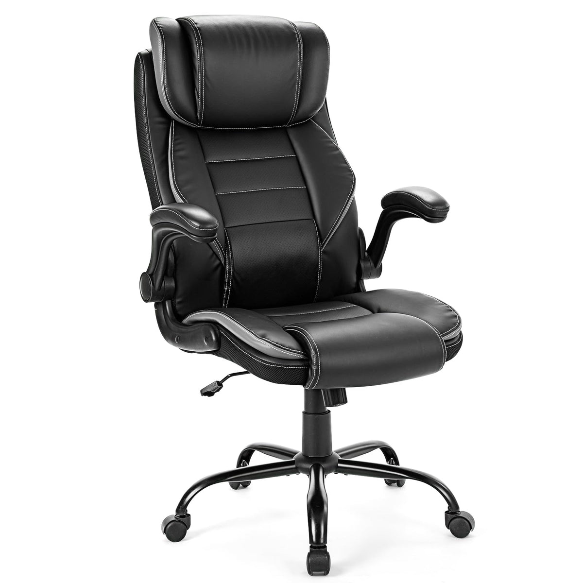 Big and Tall Executive Office Chair 400lbs for Heavy People, Ergonomic Computer Desk Chair with Lumbar Support & Adjustable Headrest, Comfy High Back Leather Office Chairs for Back Pain Relief, Grey