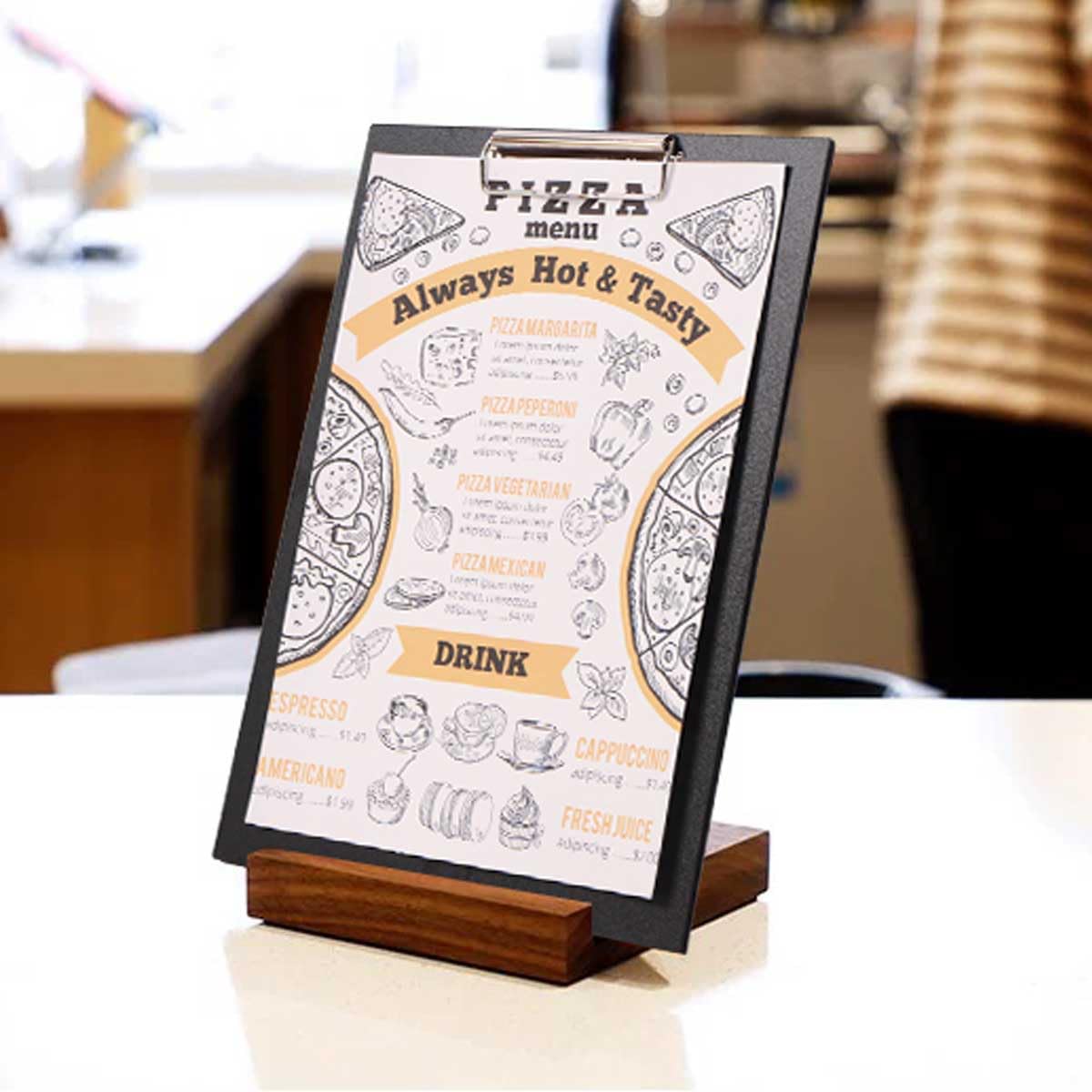 LZMS 4 Packs 9" x 12 1/2" Black Wood Color Clipboards, Menu Holder, Check Presenter with Clips - Suitable for Presenting Menus, Wine Lists and Daily Specials