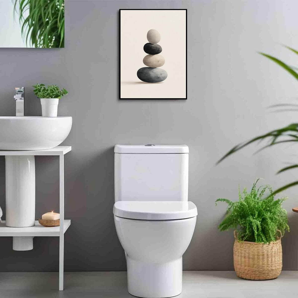 The Balanced Stone Canvas Wall Art Prints Posters Painting Framed Artwork Black White Wall Decor Modern Minimalist Zen Abstract Style Living Room Bedroom Kitchen Dining Office Home Gifts 12x16 Inches
