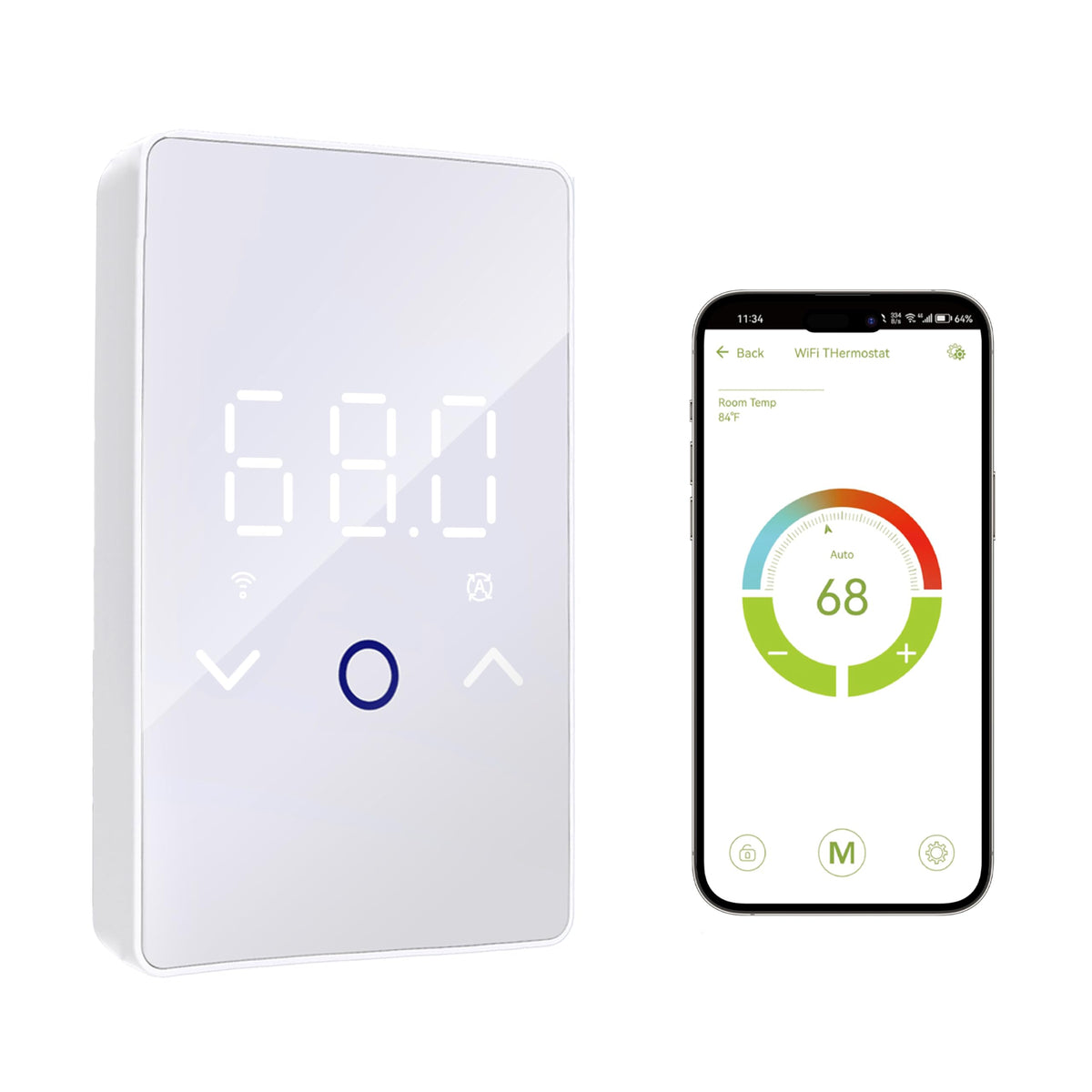 MAXKOSKO 1PC WiFi Smart Thermostat for Electric Floor Warming System with Touchscreen LED Display 120V/240V, Easy Connection & Energy Saving Home Programmable Thermostat White