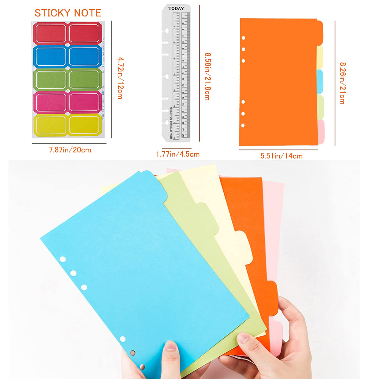DY.2ten A5 6-Hole Binder Notebook Refills Set - 135 Sheets (270 Pages) Graph Paper + 2pcs A5 Zipper Binder Pockets + 5 Pcs A5 Dividers + Index Note Tabs + index with date + Ruler