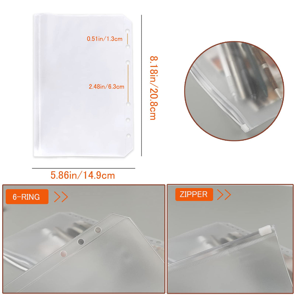 DY.2ten A5 6-Hole Binder Notebook Refills Set - 135 Sheets (270 Pages) Graph Paper + 2pcs A5 Zipper Binder Pockets + 5 Pcs A5 Dividers + Index Note Tabs + index with date + Ruler