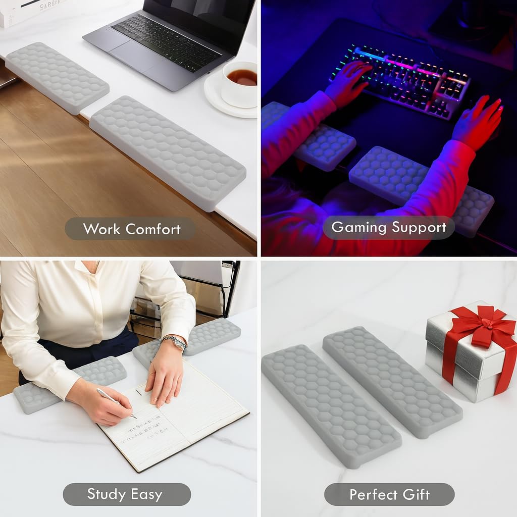 2Pcs L-Shaped Desk Edge Rest Set - Ergonomic Memory Foam Support for Wrist, Forearm & Elbow Comfort - Non-Slip, Grey