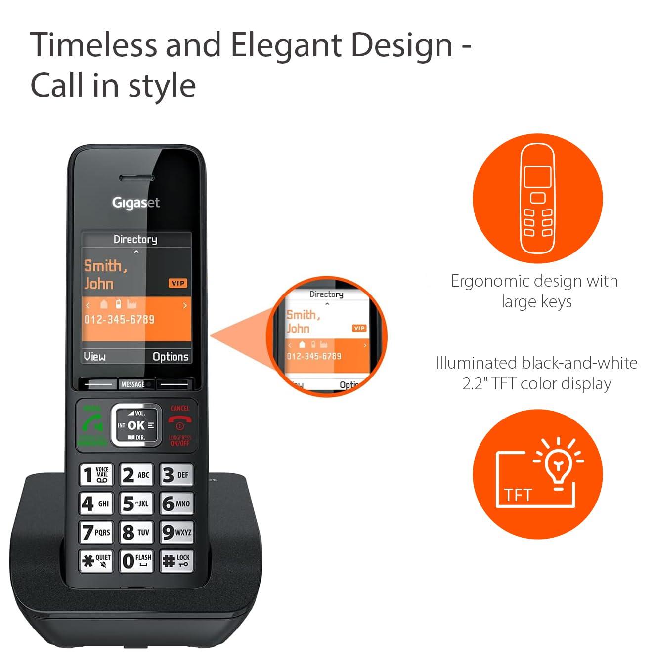 Gigaset Comfort 552 Duo - 2 Cordless Phones - Made in Germany - Elegant Design - Hands-Free Mode - Comfort Call Protection - Phone Book for 200 Entries, Titanium-Black