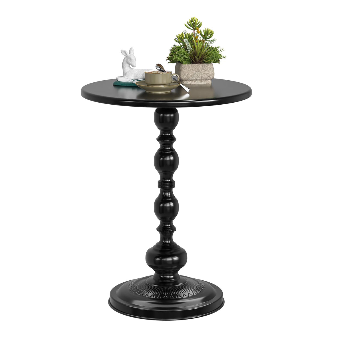 Simple Trending Small Side Table, Round Drink Table End Table, Sofa Table TV Tray Table, Pedestal Coffee Table for Living Room, Black