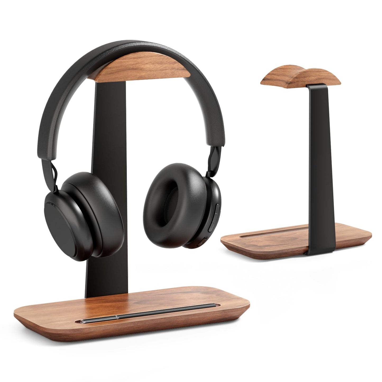 UPERGO Walnut Headphone Stand, Wood Headset Stand for Desk, Universal Headphone Holder with Storage Base for Gaming, Airpod max, Bose,Razer