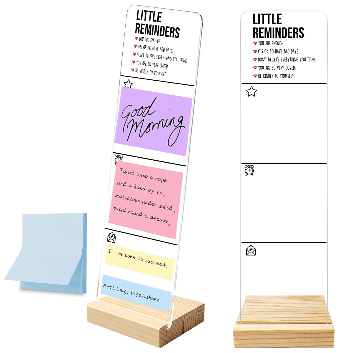 Monitor Memo Board with Removable Wooden Base Acrylic Portable Sticky Note Holder, Little Reminders Sign, Office Desk Set Sticky Notes 100 Sheets