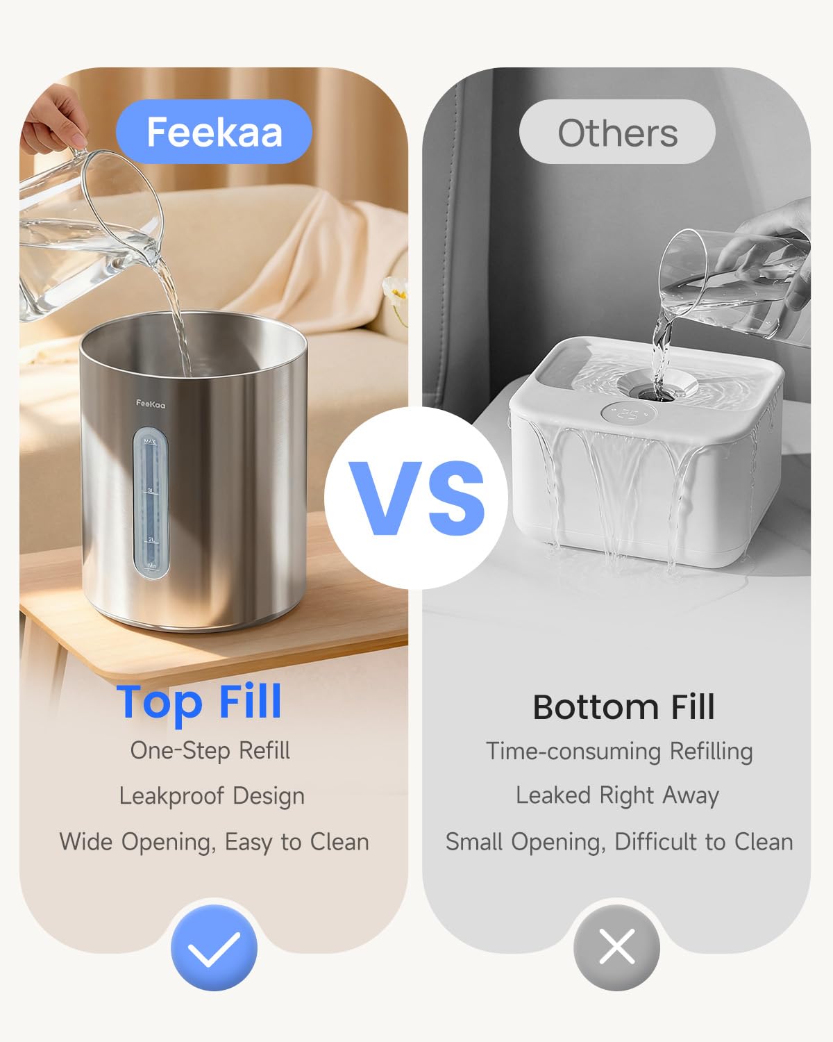 Feekaa Stainless Steel Humidifier, 4L/1Gal Cool Mist Humidifiers for Bedroom, Easy to Clean Dishwasher Safe Humidifier Large Room with Diffuser, Humidifiers for Baby Nursery Living Room Office Plant