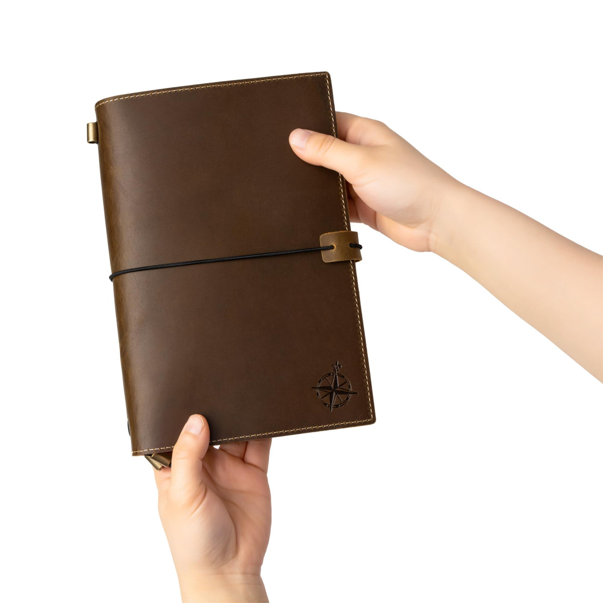 WANDERINGS A5 Size Travelers Notebook with Pockets - 6"x8.5" / 15cm x 22cm - Refillable Travelers Journal - Beautifully Handcrafted, Premium Leather Journal, includes 120 GSM Blank Inserts