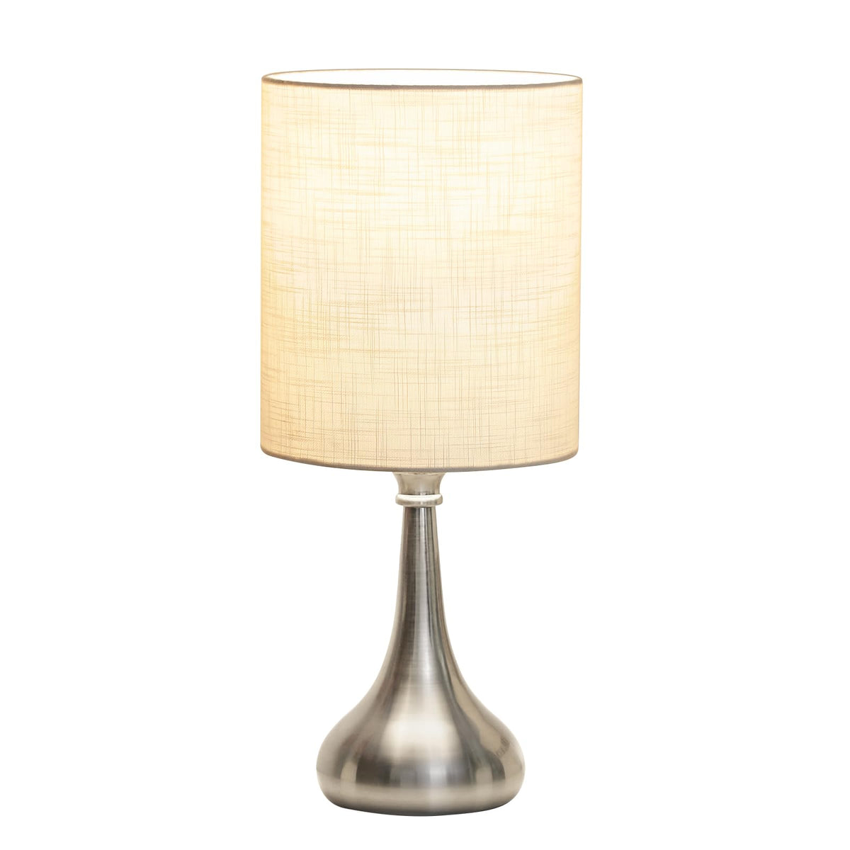 Boncoo Touch Control Table Lamp, 3 Way Dimmable Simple Night Light Lamp with White Lampshade Silver Metal Base, Small Bedside Table Lamp for Bedroom, Office, Dorm, A19 9W 3000K Bulb Included