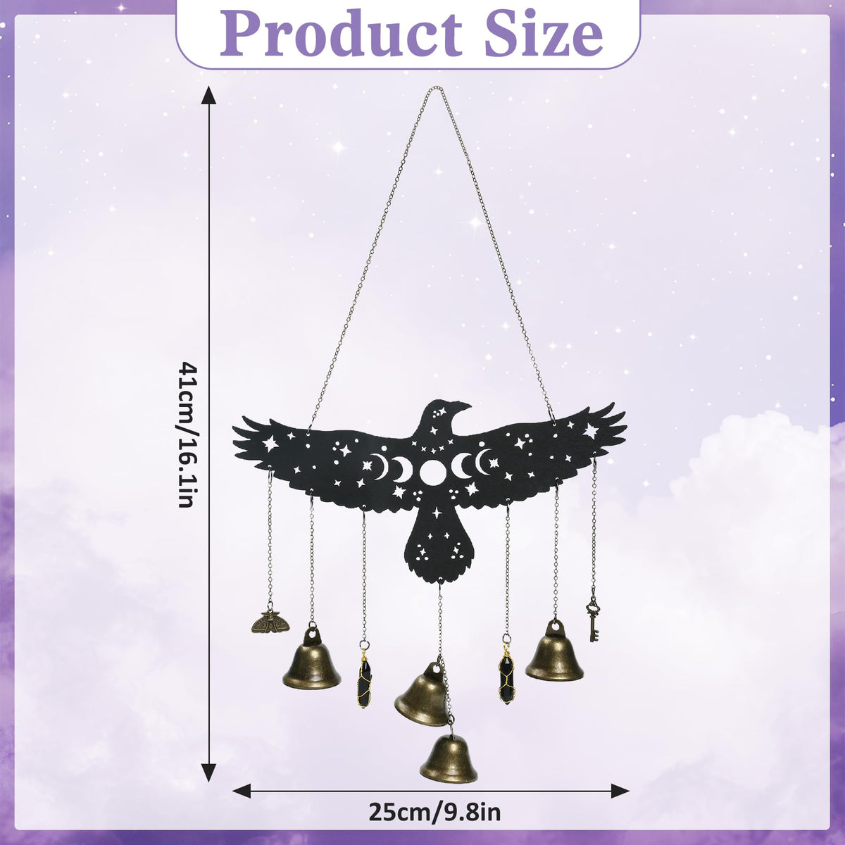 Witch Eagle Bells Wall Hanging - Witchy Home Decor with Moon Phases & Stars, Witchy Decor Aesthetic Wind Chime for Gothic Bedroom Bathroom Home Halloween Wall Decorations