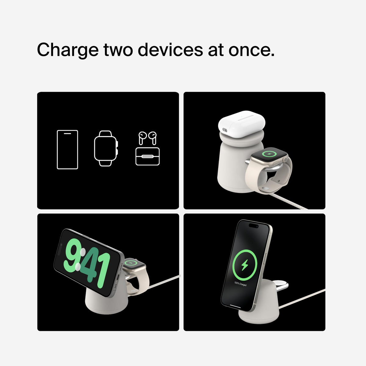 Belkin 2-in-1 Qi2 Wireless Charging Dock 15W Fast Charge iPhone Charger Compatible with iPhone 17, 16, 15, 14, and 13 Series, AirPods, and Other Qi2 Enabled Devices, Includes Power Supply - Sand