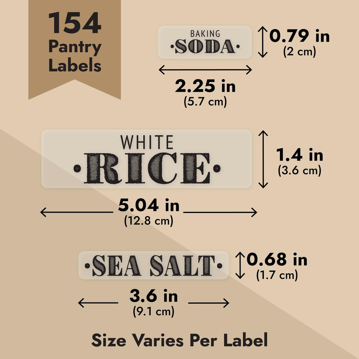 Talented Kitchen Clear Vinyl Pantry Labels for Food Containers - Waterproof & Repositionable for Kitchen Jars - Farmhouse Pantry Organization - Preprinted Baking Labels - Pack of 154, Assorted Sizes