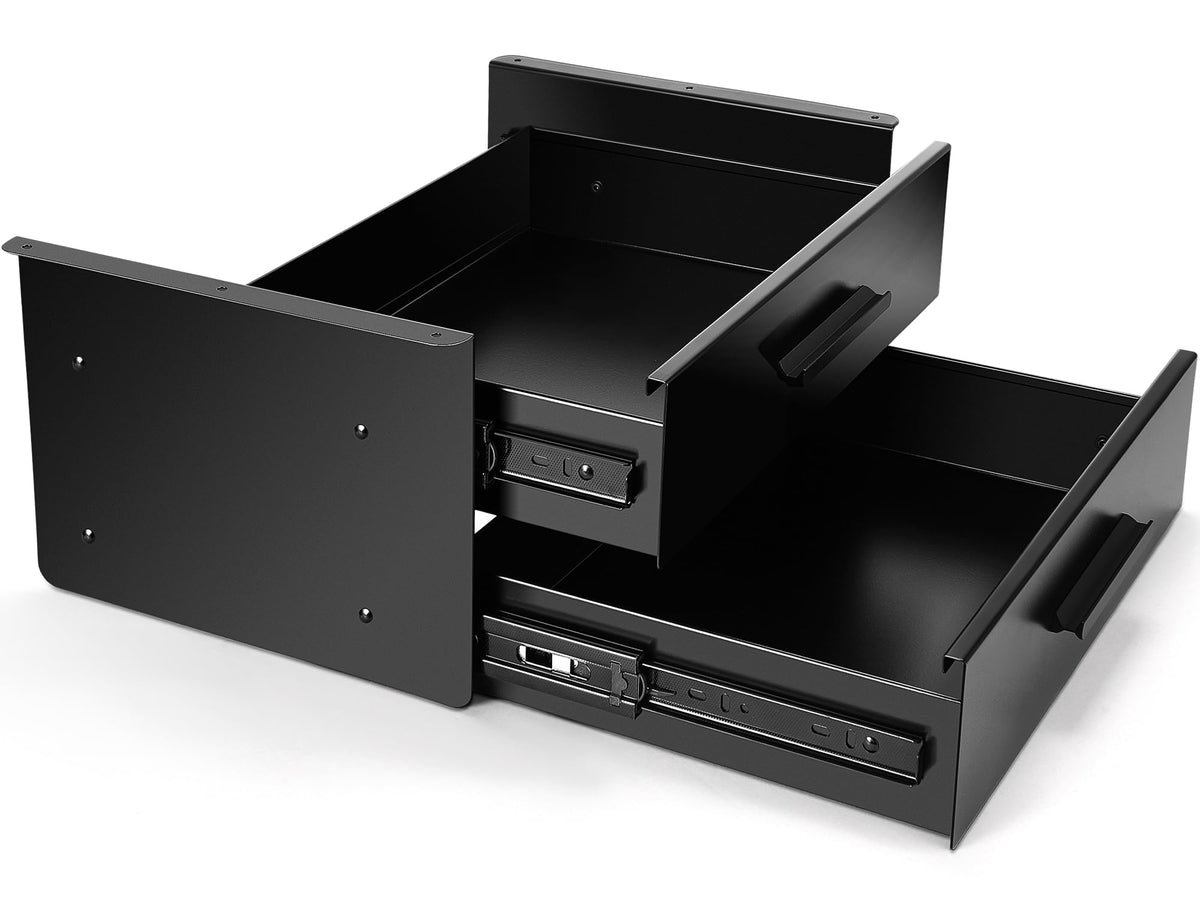 Menkxi 16 inch Under Desk Drawer Storage Pull out Storage Organizer Mounted Metal Sliding Hidden Under Counter Drawer Vertically Stacked for Office Sit Stand Workstation (Black,2 Layer)