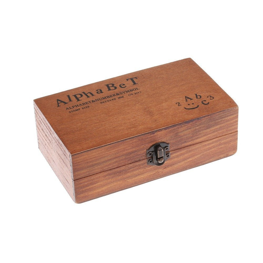 70 Pcs Wooden Rubber Stamps Number and Alphabet Letter Wood Rubber Stamps Set Wooden Rubber Number Letter, Stamper Seal Set with Wooden Box Vintage DIY