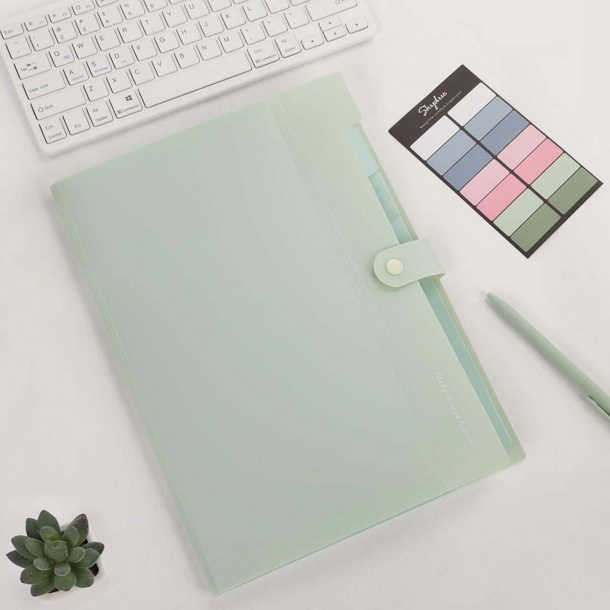 SKYDUE Expanding File Organizer with 8 Pockets, Accordion File Folders with Labels, Portable Document Paper Bill Receipt Organizer, Home College School Office Supplies, Letter Size,Light Green