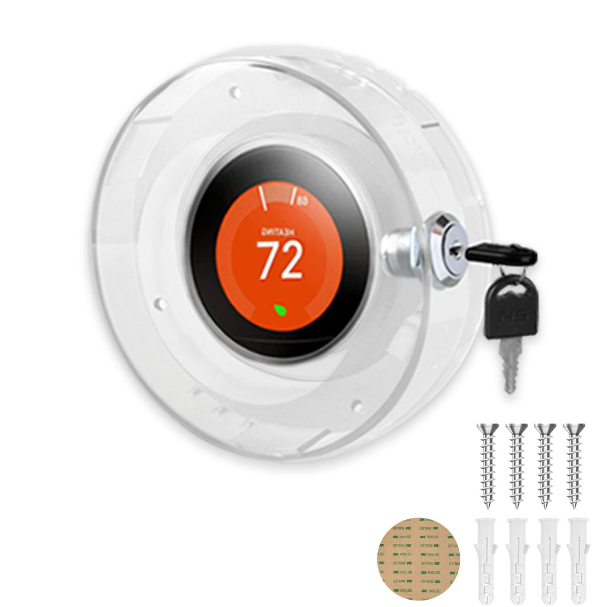 Round Thermostat Lock Case with Key, Upgraded,Thermostat Cover Universal, Thermostat Lock Case Clear, Wall Thermostat Guard, Fits Round Nest Thermostat(3.5x3.5x1.9 in) or Smaller