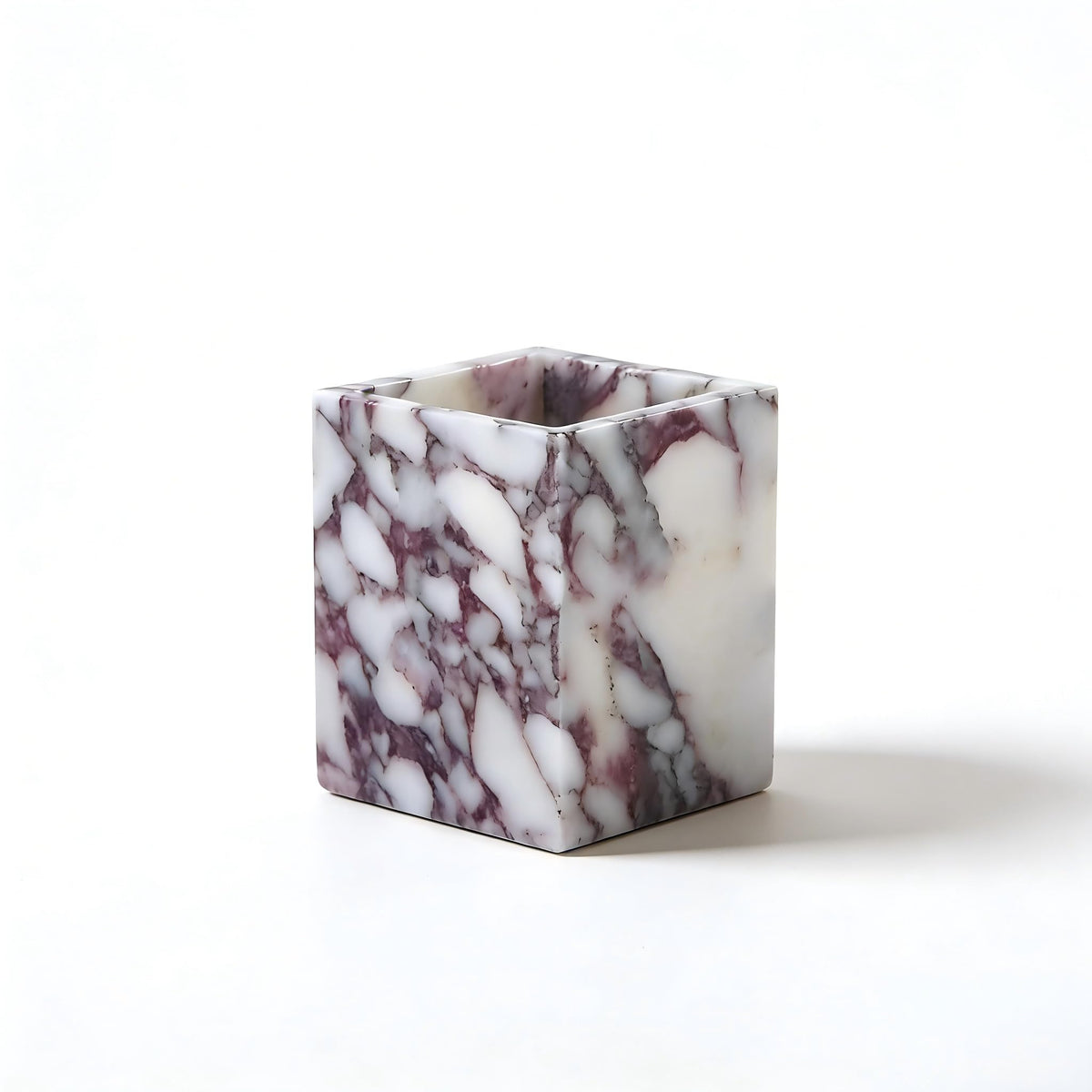 Artisanal Abode Marble Pen Holder, White Stone Rectangular Desktop Organizer, Office Study Makeup Brush Storage, Home Desk Decor, Minimalist Design, Durable Marble Accessory