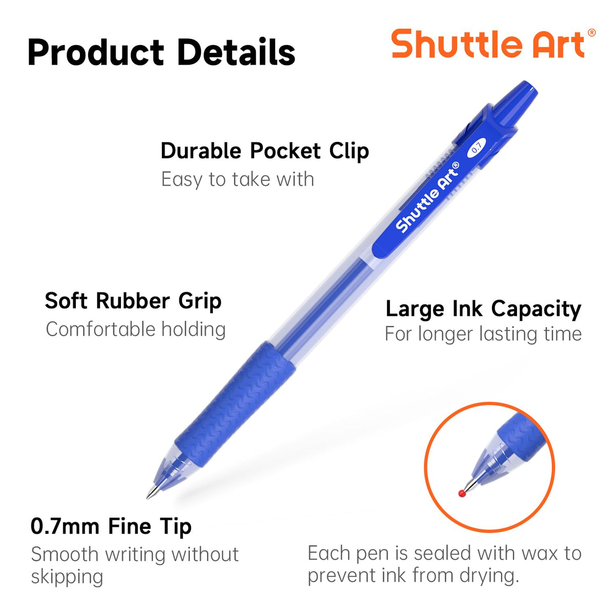 Shuttle Art Blue Gel Pens, 40 Pack Retractable 0.7mm Medium Point Rollerball Blue Ink Pens Smooth Writing with Comfortable Grip for Writing Journaling Taking Notes Office School Home