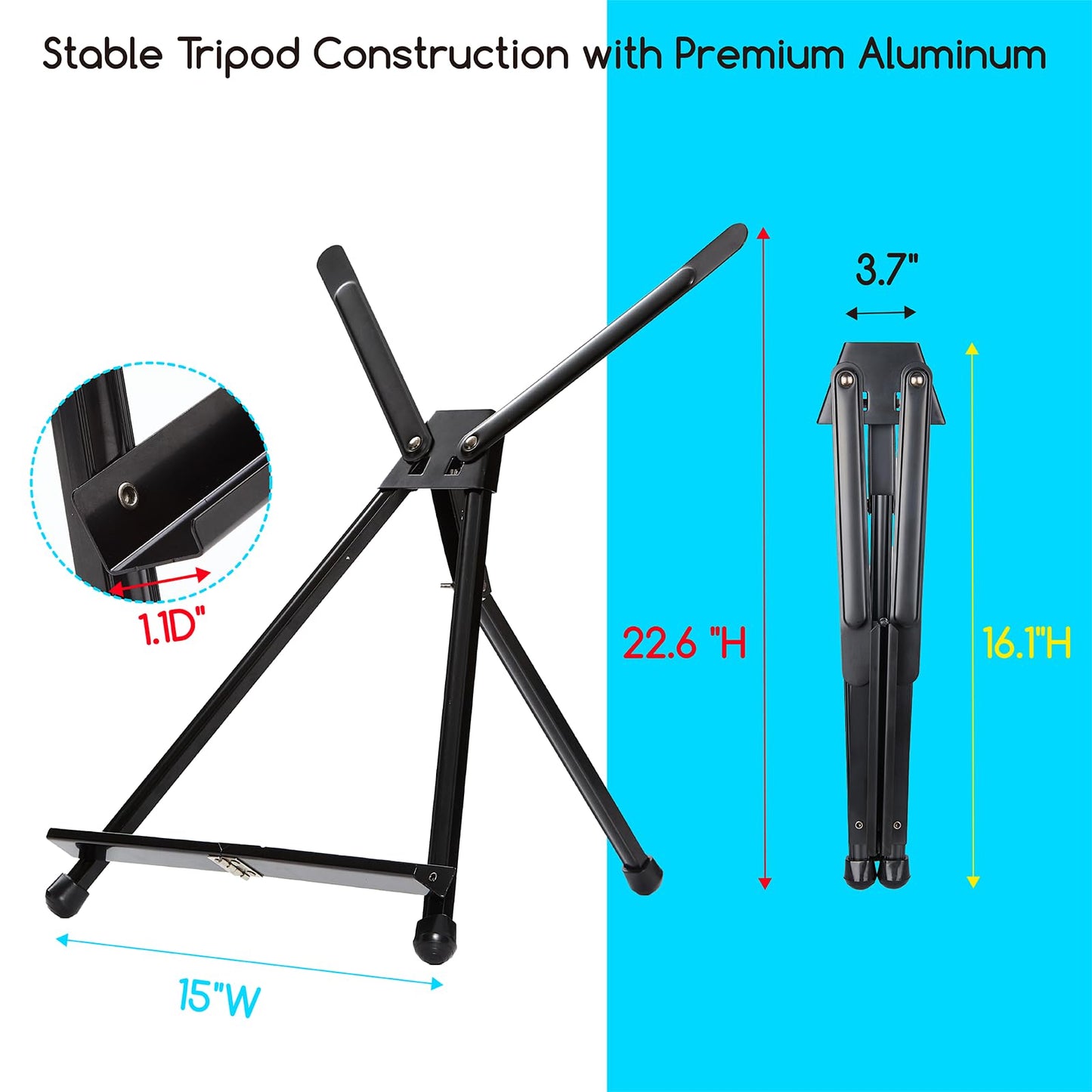 MEEDEN 4pcs Tabletop Easels, Metal Stand for Painting & Display, Aluminum Desktop Art Easel, Foldable Portable Tripod Stand for Canvas, Paintings, Photos, Books, Signs