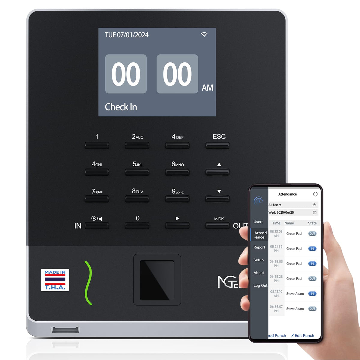 NGTeco APP Time Clock for Small Business, Fingerprint Biometric & PIN Clocking System, 2.4GHz WiFi Clocks in Machine for Employees with iOS/Android App, No Monthly Fee