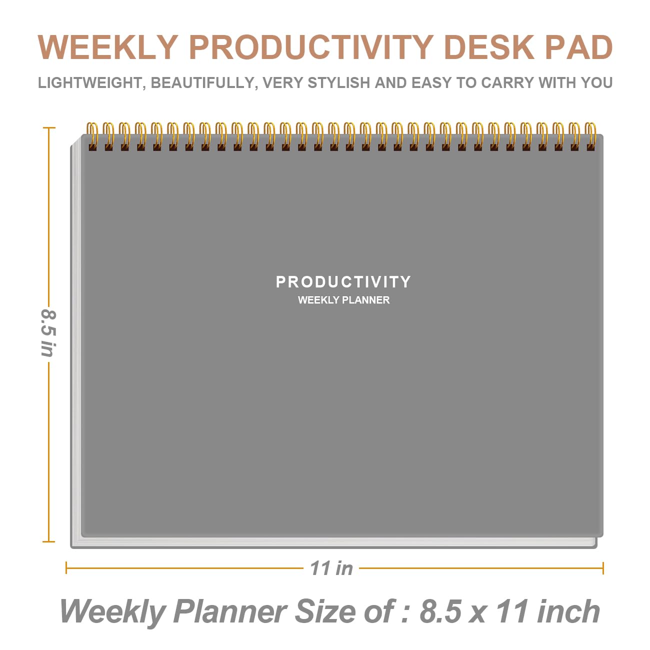 Weekly Productivity Planner - 8.5" x 11" Dashboard Desk Notepad Has 6 Focus Areas to List Tasks for Goals, Projects, Clients, Academic or Meal-Organize Your Daily Work Efficiently, 54 Weeks, Grey