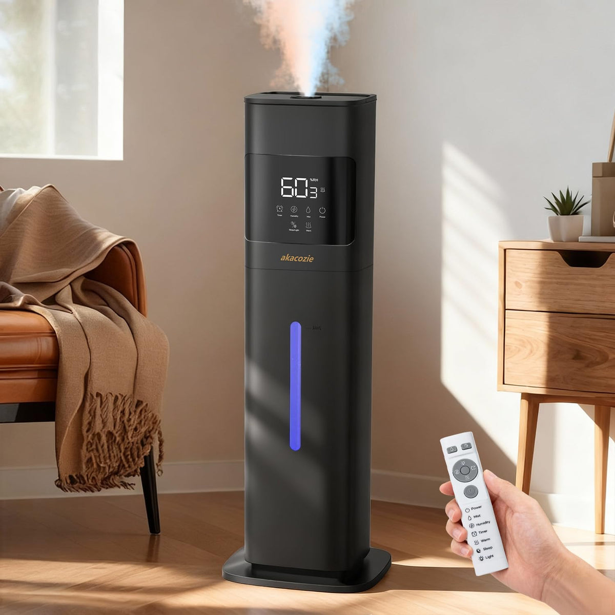 Akacozie Warm & Cool Mist Humidifiers for Bedroom 500 sq ft, 2.1Gal/8L Humidifier Large Room with Essential Oil Diffuser, Top-Fill Large Room Humidifiers for Home Baby Nursery Plants Office