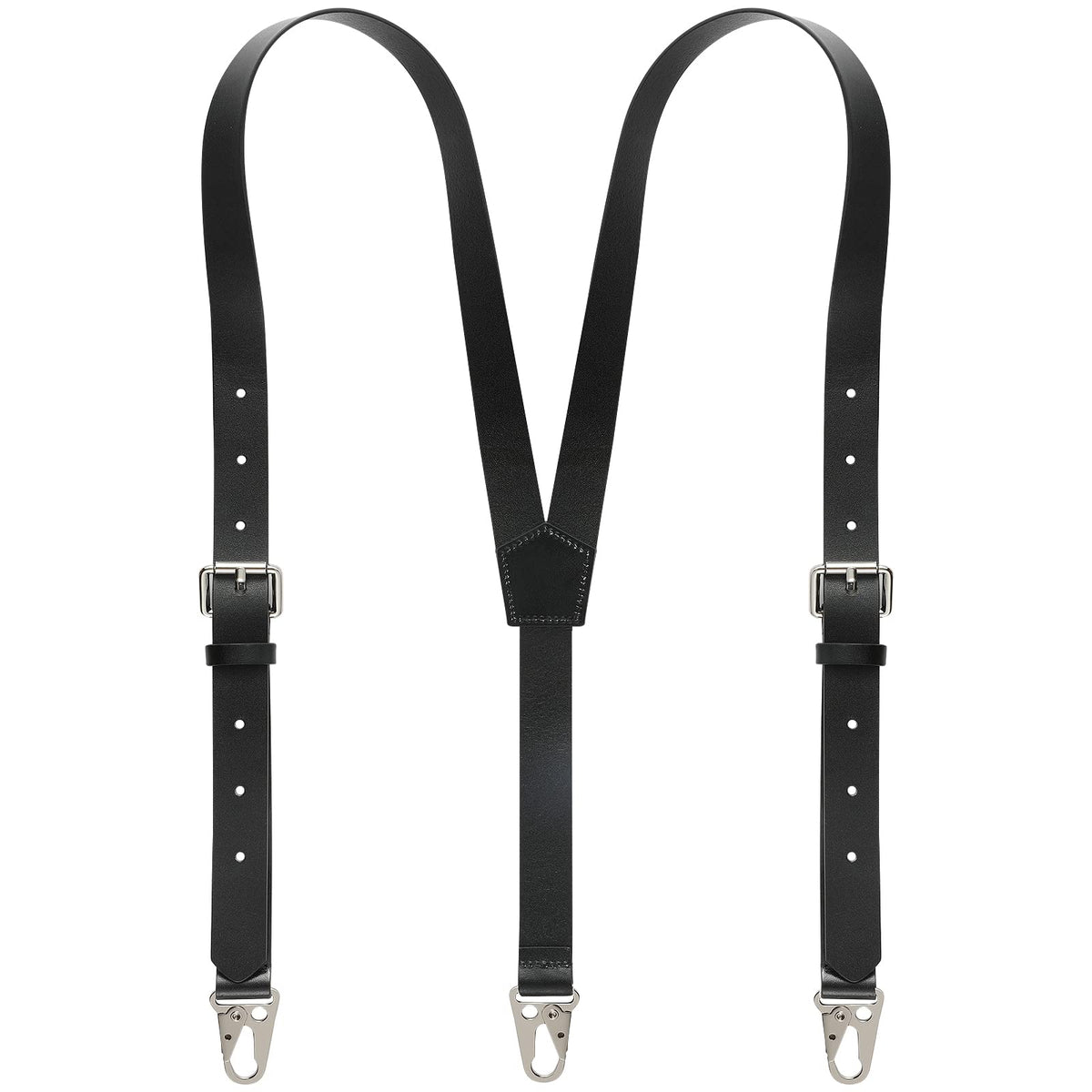 Ringsun Genuine Leather Suspenders for Men, Y Design Hidden Suspenders Under Clothes with 3 Snap Loop, Adjustable Accessories for Men Wedding & Party Essentials, Black